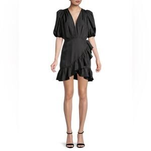 Ronny Kobo Puff Sleeve Mini Dress Black Medium New